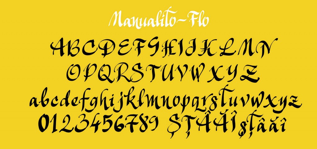 fontul Manualito-Flo, un font caligrafiat. Nu este in stil Arhaic Romanesc