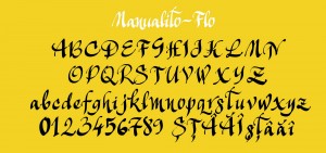 Fontul Manualito-Flo majuscule, minuscule, cifre şi diacritice româneşti