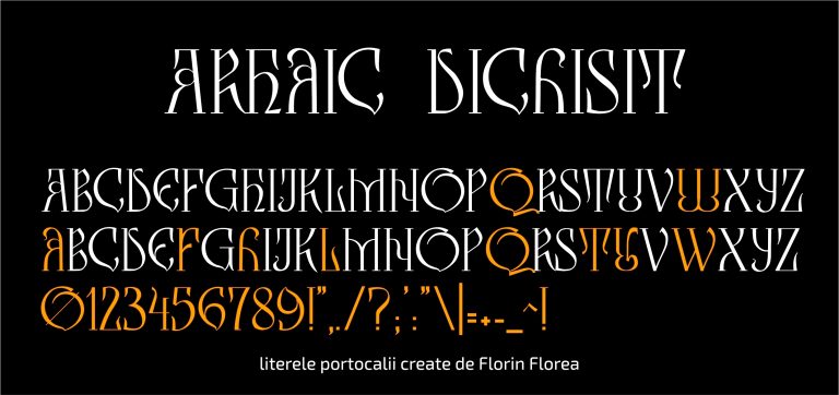 Întregul set, cu oranj sunt literele create de Florin Florea.